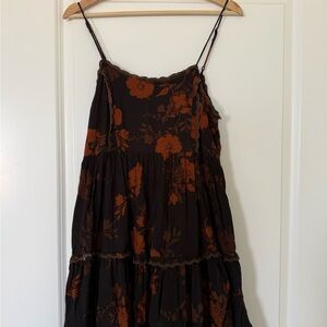 Urban Outfitters Black and Orange Floral Midi Dress